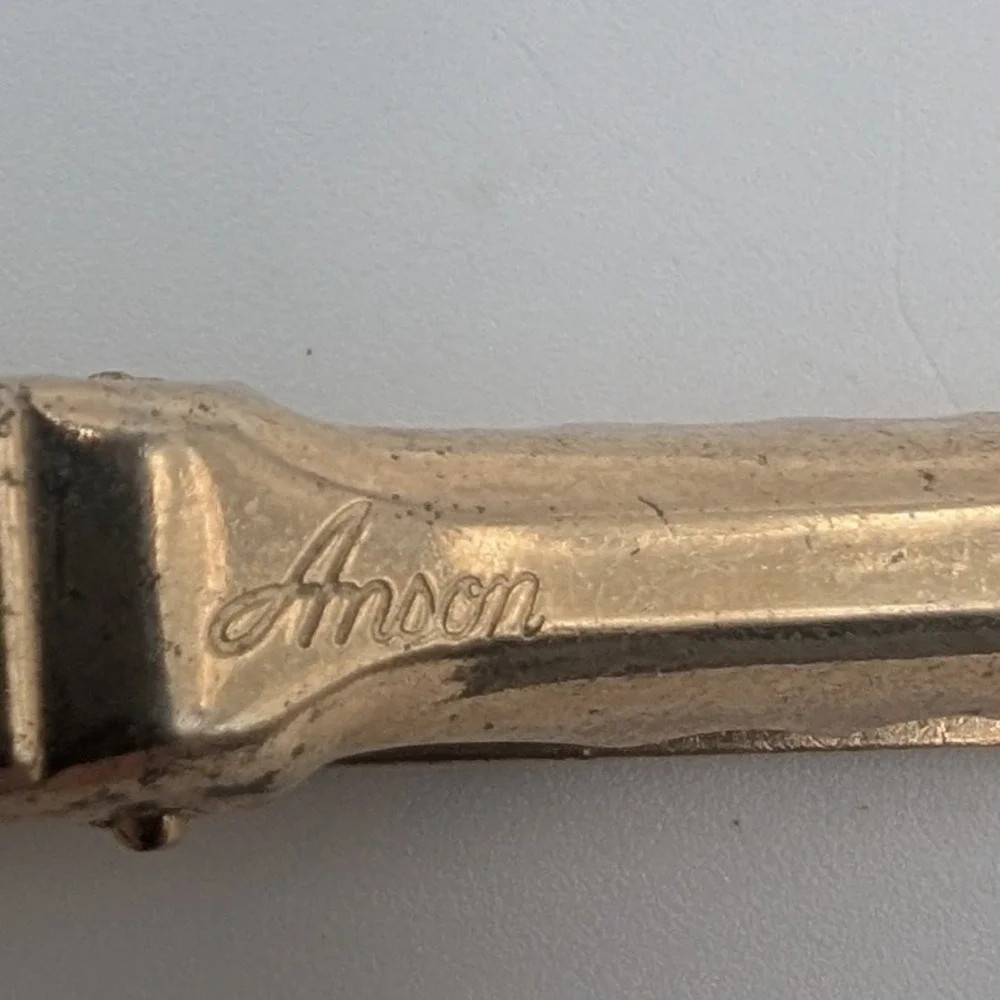 Vintage Anson Gold Tone Pinstripe Tie‎ Clip Etched Star Mid Century Formal Mens